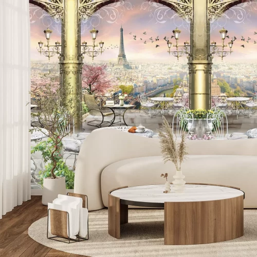 Fotobehang Een klassiek panoramisch terras met uitzicht op Parijs