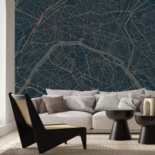 Fotobehang Een grafische kaart van Parijs in donkere kleuren