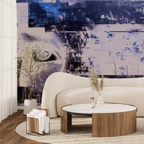 Fotobehang Een expressieve muurschildering met een portret van een vrouwengezicht