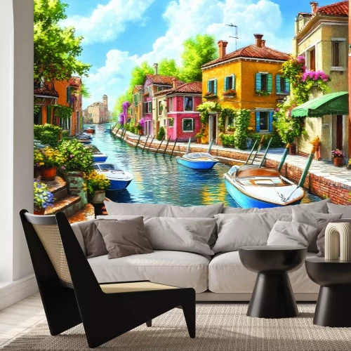 Fotobehang Schilderachtig panorama van Venetië met kleurrijke gevels