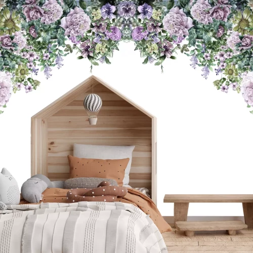 Fotobehang Delicate roze bloemen op een witte achtergrond