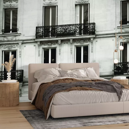 Fotobehang Uitzicht op een oud huurhuis met sfeervolle balkons