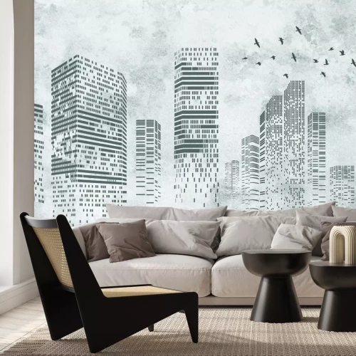 Fotobehang Moderne wolkenkrabbers tegen de achtergrond van betonarchitectuur