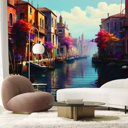 Fotobehang Een betoverend uitzicht op de grachten en huizen van Venetië