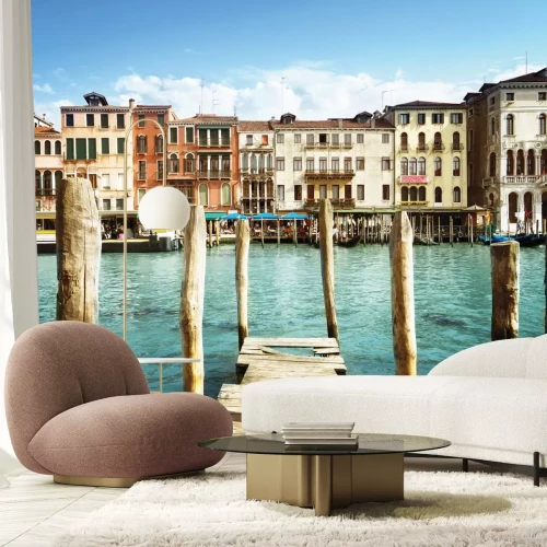 Fotobehang Panorama van het kanaal vanaf de brug met zicht op de huurkazernes