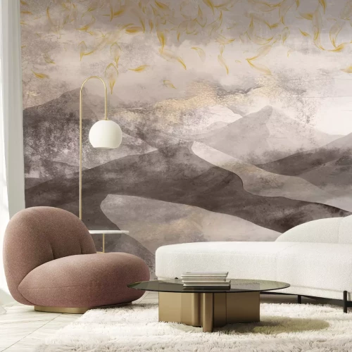 Fotobehang Woestijnheuvels gehuld in een gouden gloed