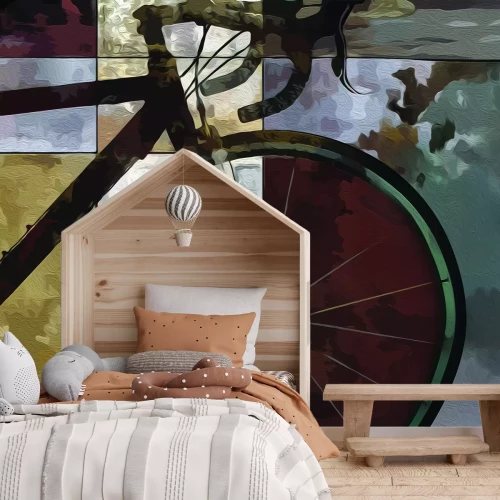 Fotobehang Een schilderachtig fietspatroon omgeven door dynamische vormen