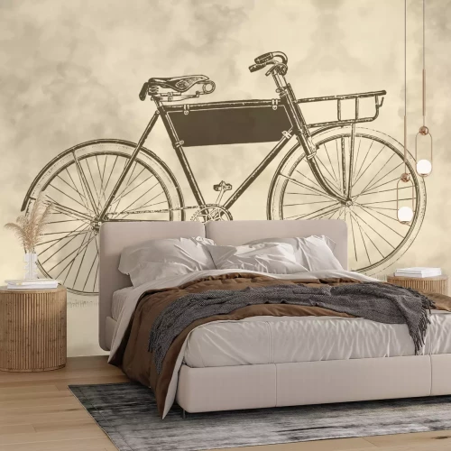 Fotobehang Vintage fiets in minimalistische lijnkunst