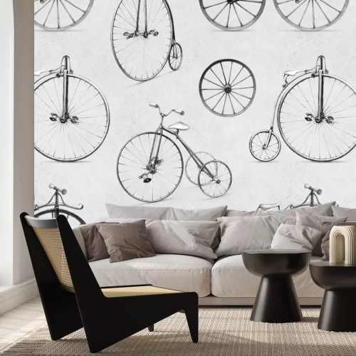 Fotobehang Retrofietsen met grote grijze wielen in vintage stijl