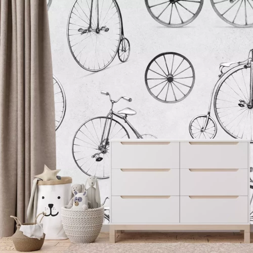 Fotobehang Retrofietsen met grote grijze wielen in vintage stijl