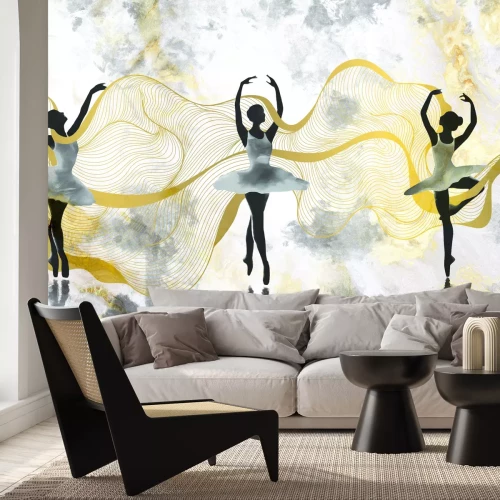 Fotobehang Delicate ballerina&#39;s in aquarelkleurige spatten