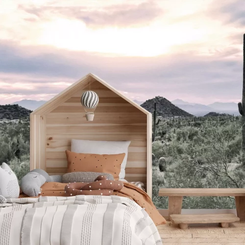 Fotobehang Cactussen en rotsen in een natuurlijke woestijnomgeving