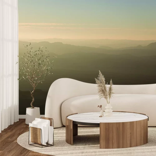 Fotobehang Een mysterieuze mist hangt boven de sombere woestijn