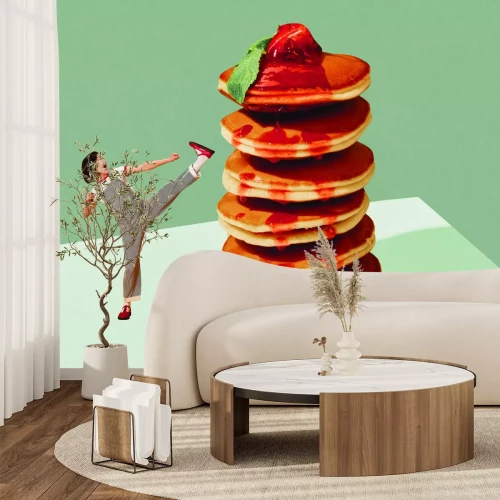 Fotobehang Pannenkoeken met aardbeienjam