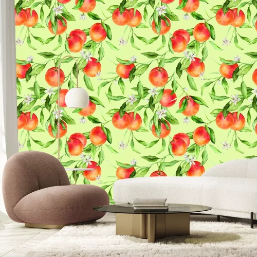 Fotobehang Sinaasappels omringd door bloeiende takken