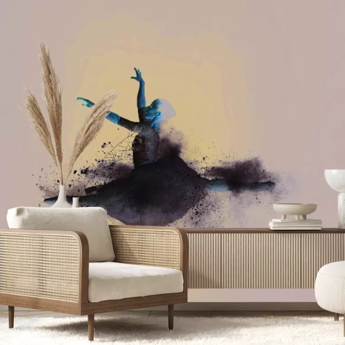 Fotobehang Een jonge vrouw in een witte jurk die de split doet