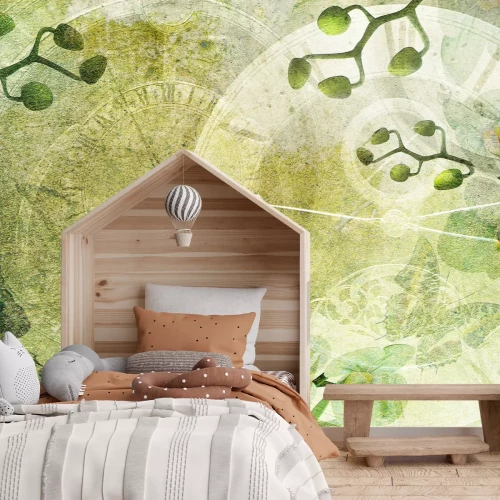 Fotobehang Vintage klokken omringd door orchideeën