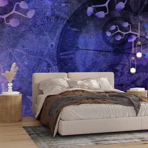 Fotobehang Vintage klokken omringd door orchideeën