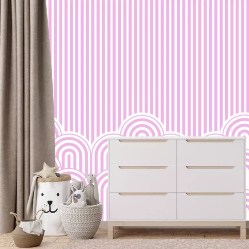 Fotobehang Roze patroon met verticale strepen en bogen