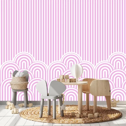 Fotobehang Roze patroon met verticale strepen en bogen