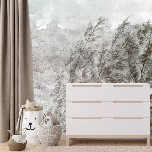 Fotobehang Boomtoppen in beweging met vliegende vogels