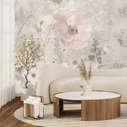 Fotobehang Subtiele bloemen op een ruwe betonnen achtergrond