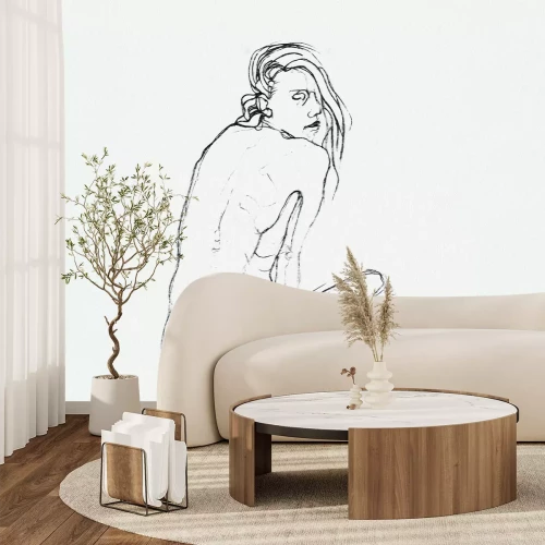 Fotobehang Zwart-wit schets van het silhouet van een vrouw