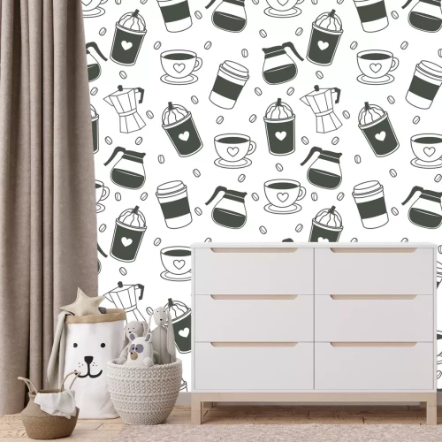 Fotobehang Koffieboonmotief met kopjes