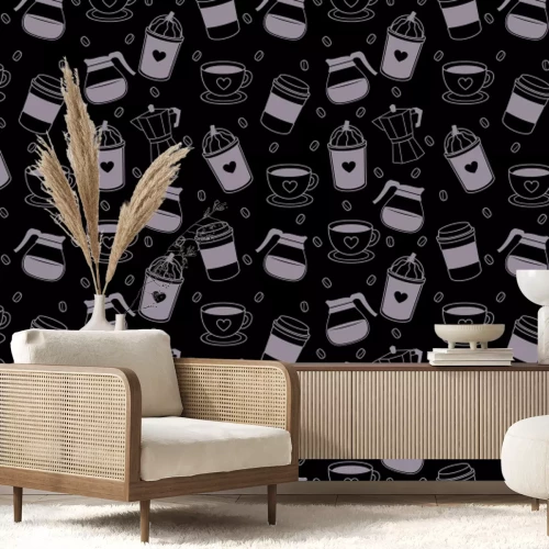 Fotobehang Koffieboonmotief met kopjes