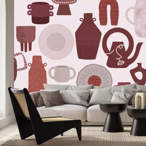 Fotobehang Porseleinen servies met kan en kopjes