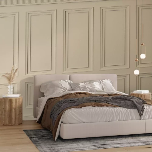 Fotobehang Beige lambrisering die klassieke panelen imiteert