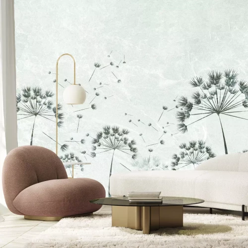 Fotobehang Paardenbloemen op een ruwe betonnen achtergrond