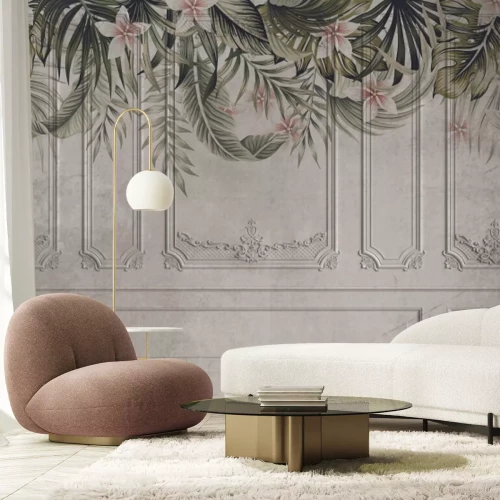 Fotobehang Vintage stucwerk met vegetatie