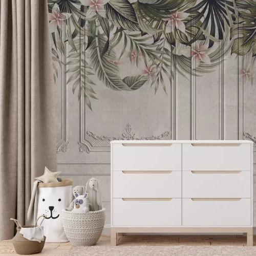 Fotobehang Vintage stucwerk met vegetatie