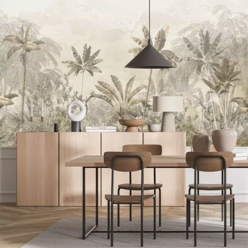 Fotobehang Tropische jungle in sepiatinten