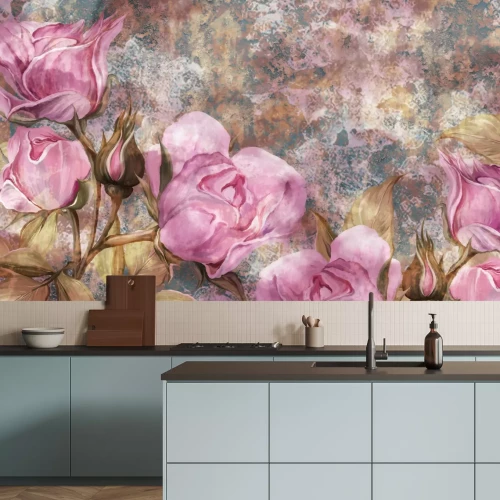 Fotobehang Roze bloeiende rozen