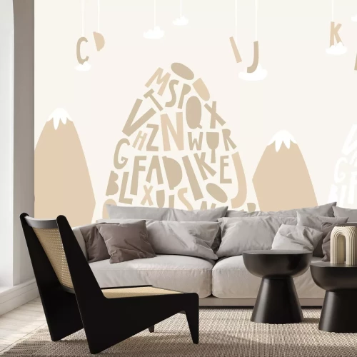 Fotobehang Brieven in de wolken boven een berglandschap