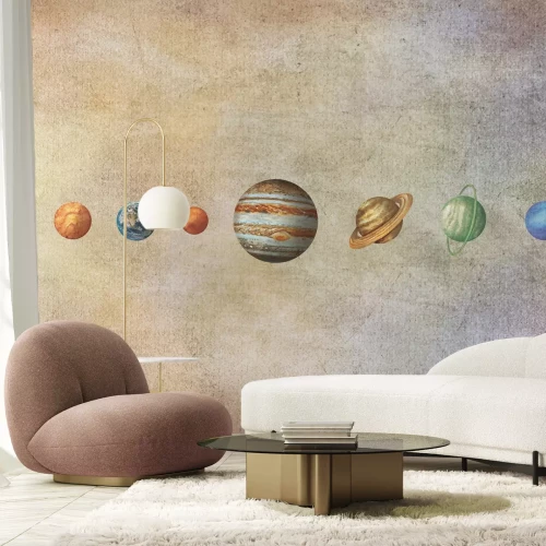 Fotobehang Planetenstelsel op een lichte betonnen achtergrond