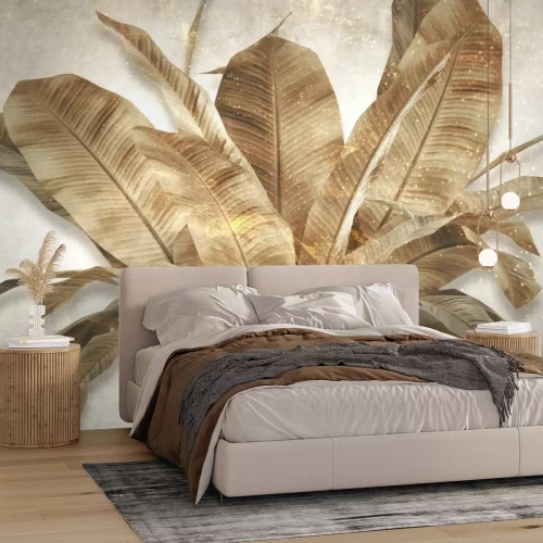 Fotobehang Bruine bladeren met goudstof