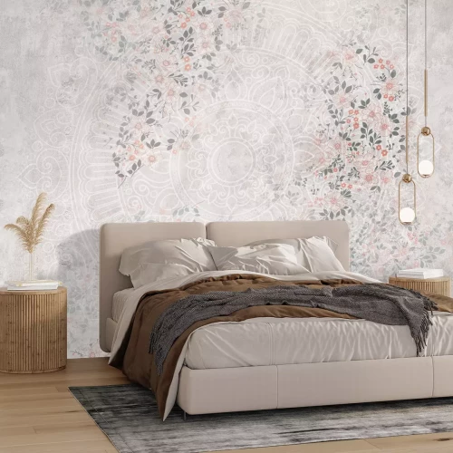 Fotobehang Bloemenmandala op een lichte achtergrond