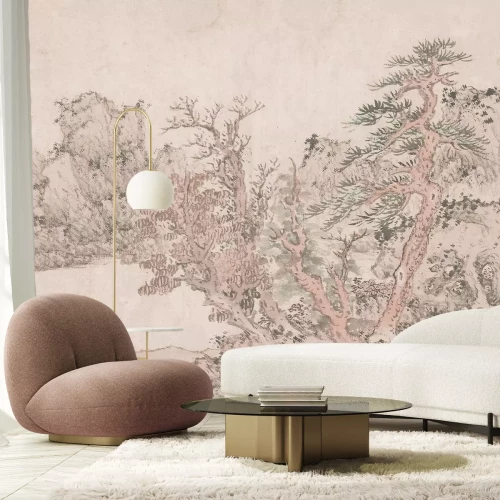 Fotobehang Handgetekende boom op oud papier