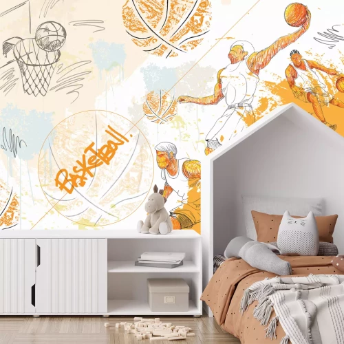 Fotobehang Basketbalspelers in beweging tijdens een wedstrijd