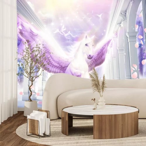 Fotobehang Een magisch paard met roze vleugels