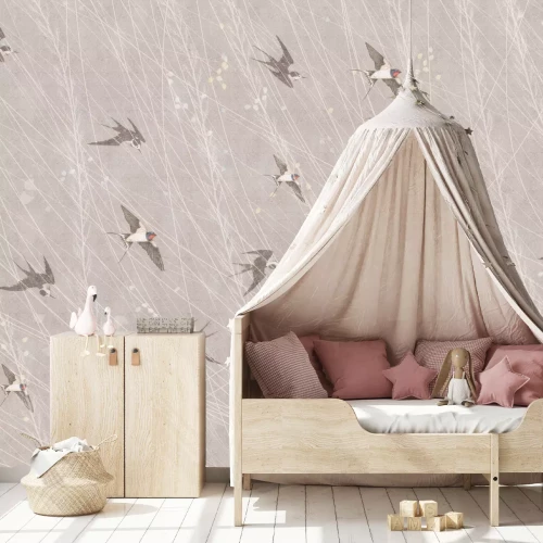 Fotobehang Vliegende vogels op een beige achtergrond