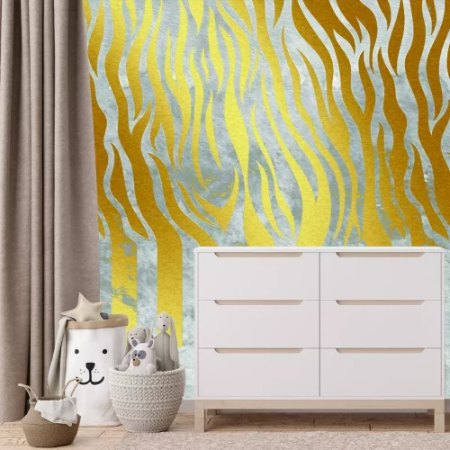 Fotobehang Een piano met gouden zebratoetsen