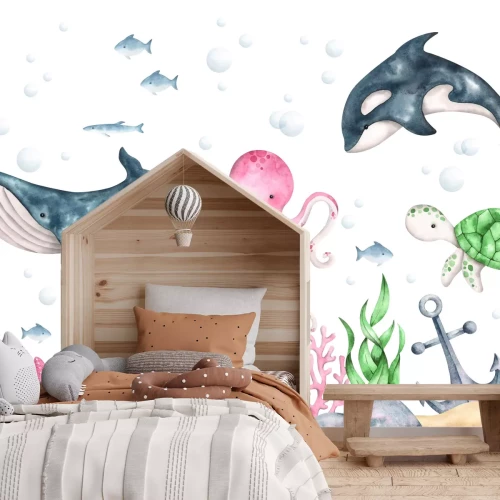 Fotobehang Octopus tussen de riffen en de zeevegetatie