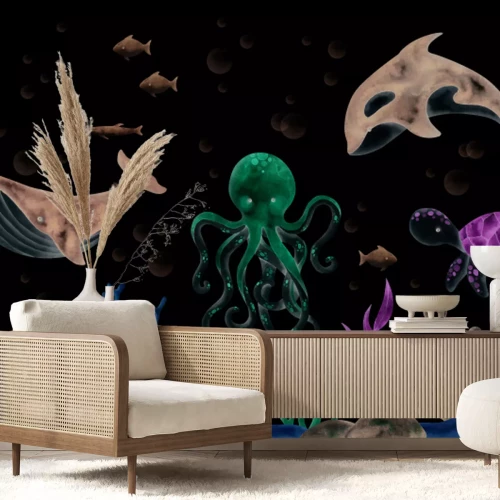 Fotobehang Octopus tussen de riffen en de zeevegetatie