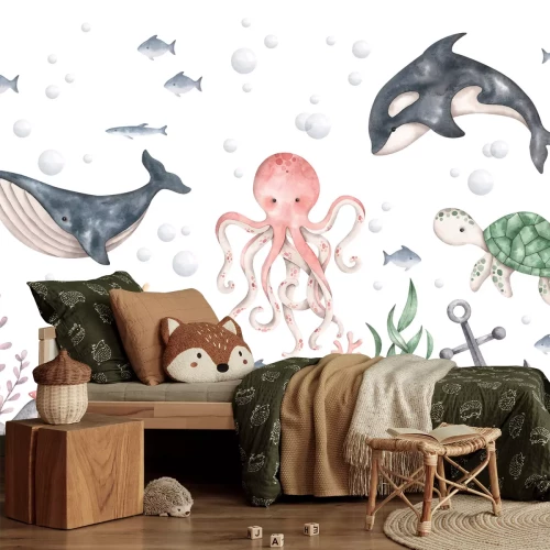 Fotobehang Octopus tussen de riffen en de zeevegetatie