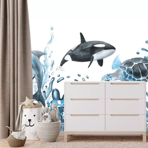 Fotobehang Schildpad en dolfijn in de onderwatertuin