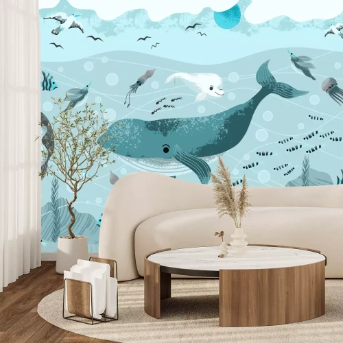 Fotobehang Walvissen en vissen in de diepten van de zee